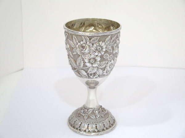 Set of Three 6 5/8 in Sterling Silver Schofield Antique Floral Repousse Goblets