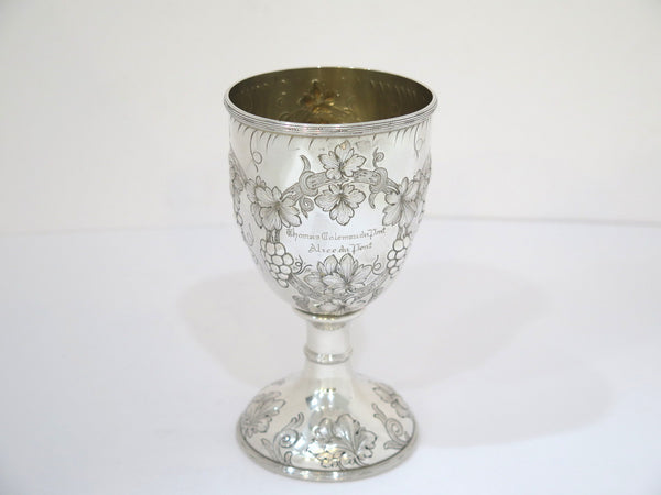 6 in Sterling Silver Gilt Interior Gorham Antique c. 1914 Grapevine Motif Goblet