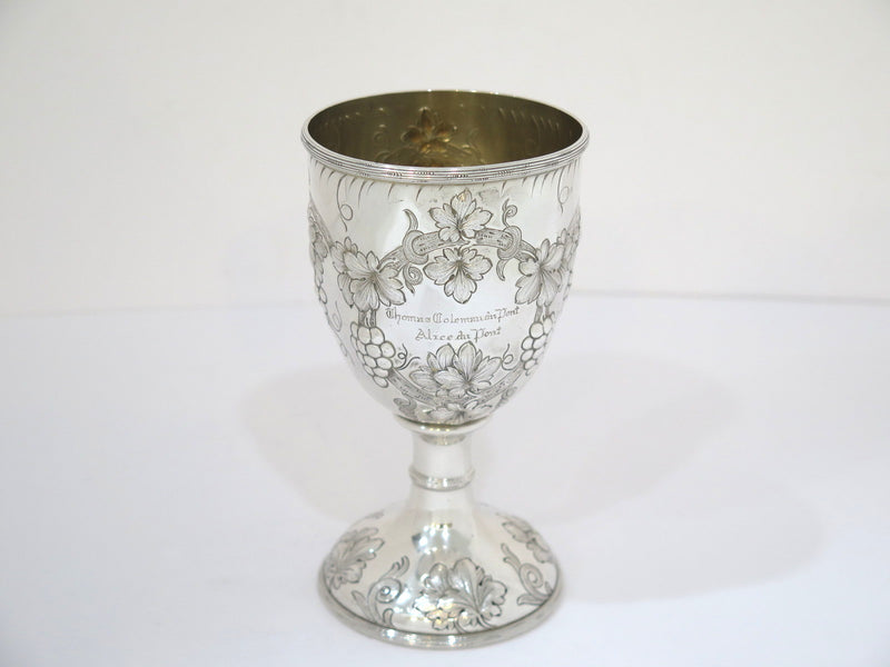 6 in Sterling Silver Gilt Interior Gorham Antique c. 1914 Grapevine Motif Goblet