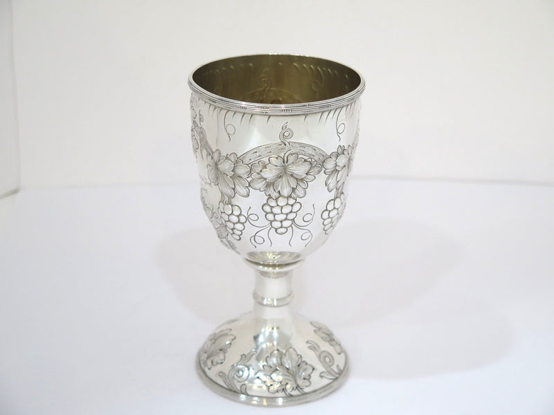 Pair of 6 in - Sterling Silver Gorham Antique c. 1914 Grapevine Motif Goblets