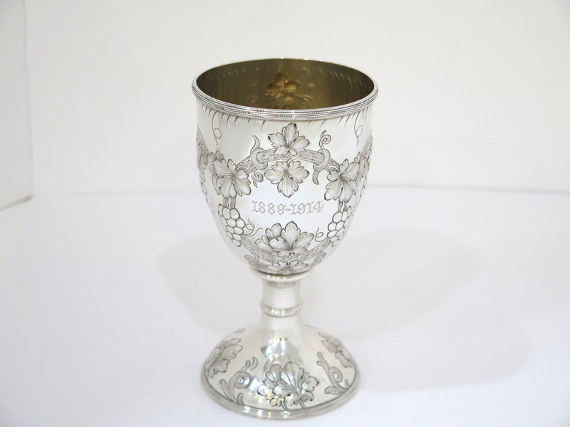 6 in Sterling Silver Gilt Interior Gorham Antique c. 1914 Grapevine Motif Goblet