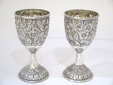 Pair of 6 5/8 in - Sterling Silver Schofield Antique Floral Repousse Goblets