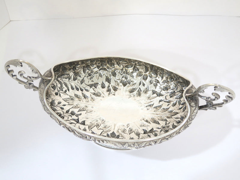 14 in 916 Silver S. Kirk & Son Antique 1896 Floral Repousse Footed Serving Bowl