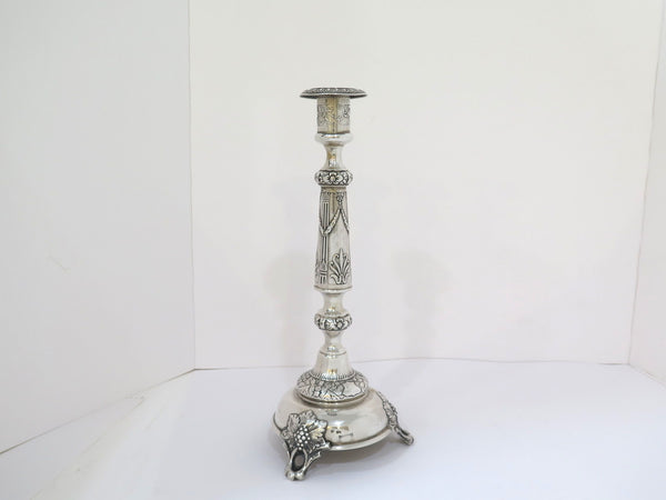 Pair of 13.5 in - 84 Silver Isaac Ehrlich Antique Russian Floral Candlesticks