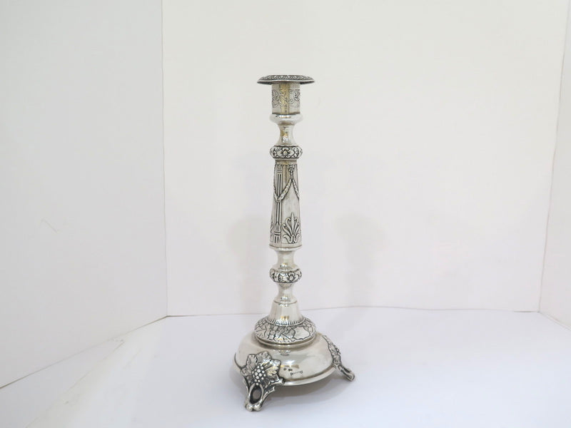 Pair of 13.5 in - 84 Silver Isaac Ehrlich Antique Russian Floral Candlesticks