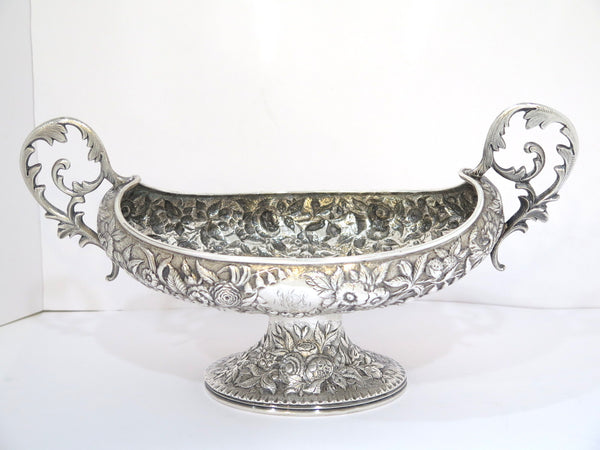 14 in 916 Silver S. Kirk & Son Antique 1896 Floral Repousse Footed Serving Bowl