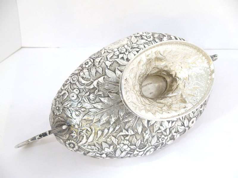 14 in 916 Silver S. Kirk & Son Antique 1896 Floral Repousse Footed Serving Bowl