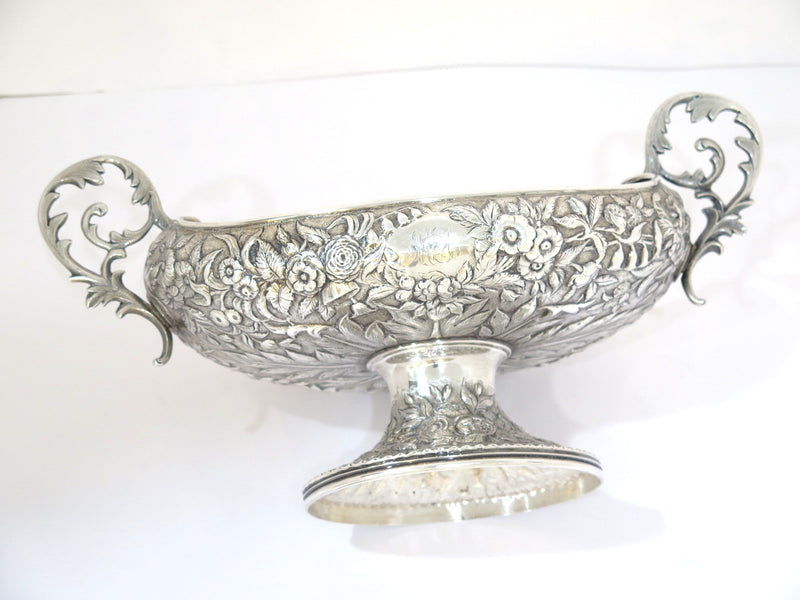 14 in 916 Silver S. Kirk & Son Antique 1896 Floral Repousse Footed Serving Bowl