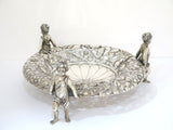 10 5/8" European Silver Antique Continental Cherub Figurines Floral Serving Bowl