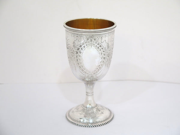 6 3/8 in - Coin Silver Gale & Willis Antique 1859-65 Floral Motif Goblet