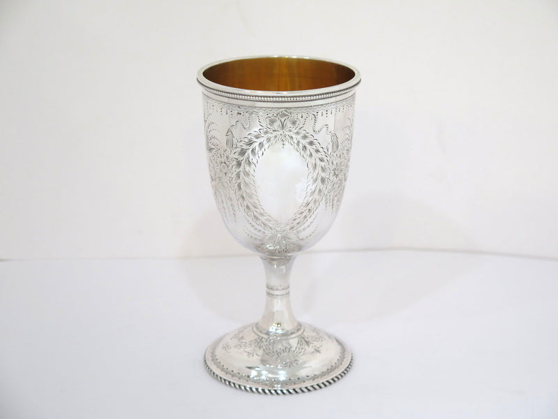 6 3/8 in - Coin Silver Gale & Willis Antique 1859-65 Floral Motif Goblet
