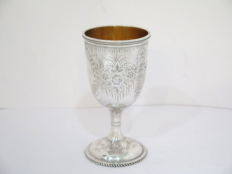 6 3/8 in - Coin Silver Gale & Willis Antique 1859-65 Floral Motif Goblet