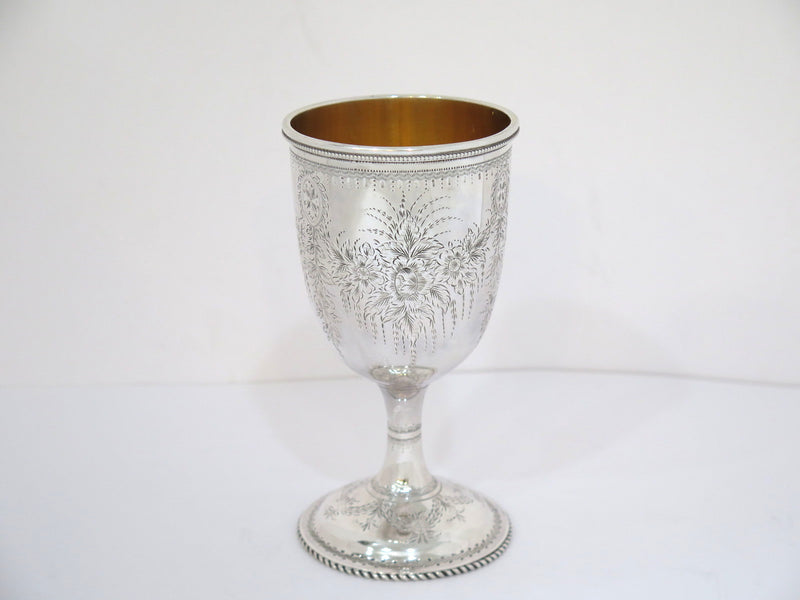 6 3/8 in - Coin Silver Gale & Willis Antique 1859-65 Floral Motif Goblet
