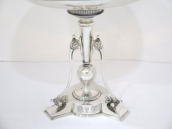 10" Sterling Silver Gilded Plate Browne & Spaulding Antique c 1871 Fancy Compote