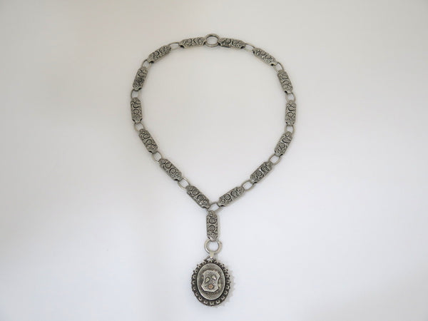 20.75 in - Sterling Silver Mixed Metal Locket Antique English 1888 Necklace