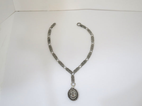 20.75 in - Sterling Silver Mixed Metal Locket Antique English 1888 Necklace