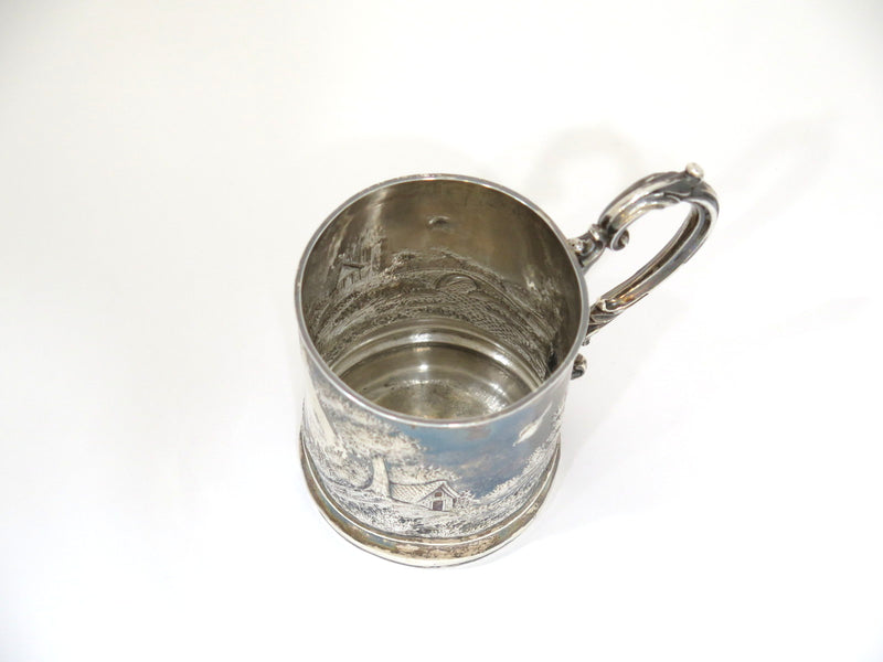 4.5 in - 84 Silver Antique Russian 1882 Village Scene Cup