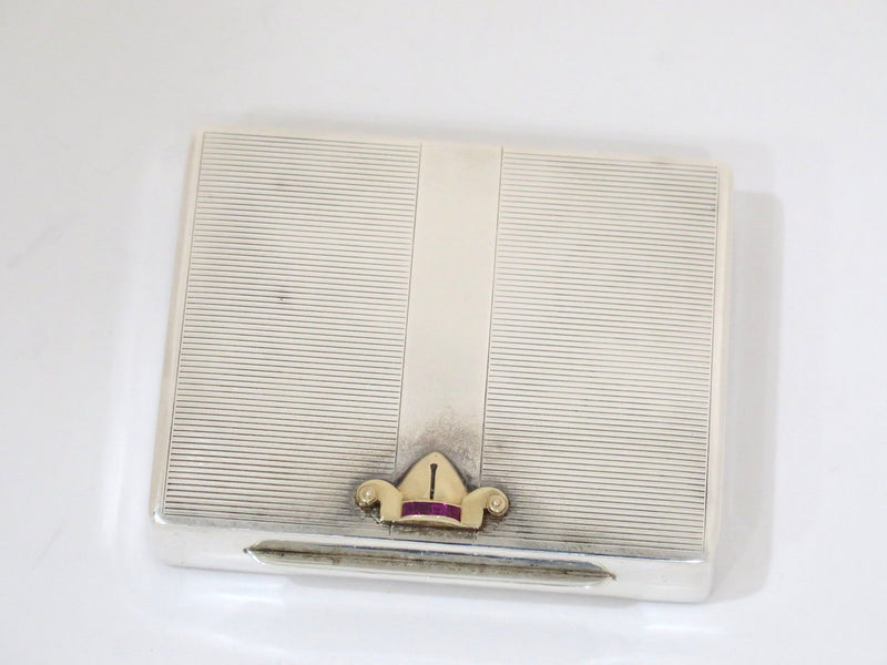 3.5" Sterling Silver Gilt Interior Cartier Antique 14K Gold Rubies Ornament Box