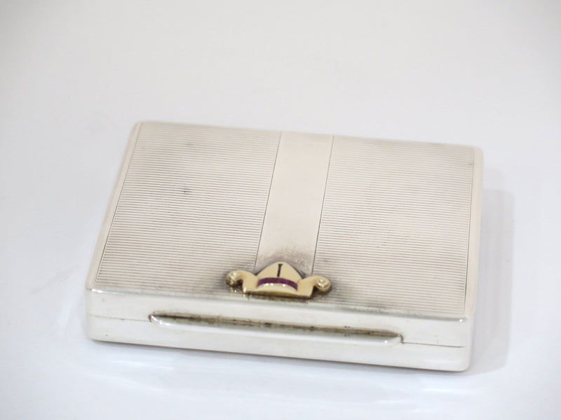 3.5" Sterling Silver Gilt Interior Cartier Antique 14K Gold Rubies Ornament Box