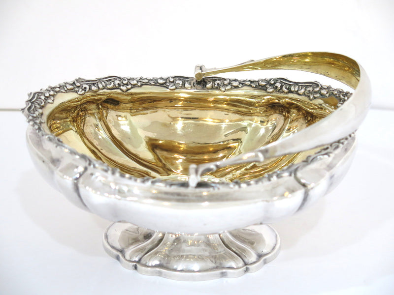 6 7/8 in - 84 Silver Gilt Interior Antique Russian 1838 Footed Oval Basket