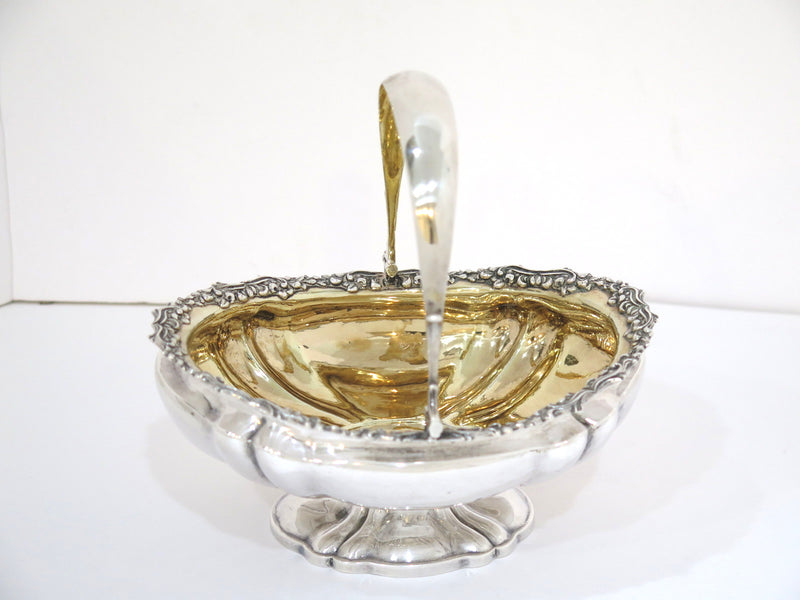 6 7/8 in - 84 Silver Gilt Interior Antique Russian 1838 Footed Oval Basket
