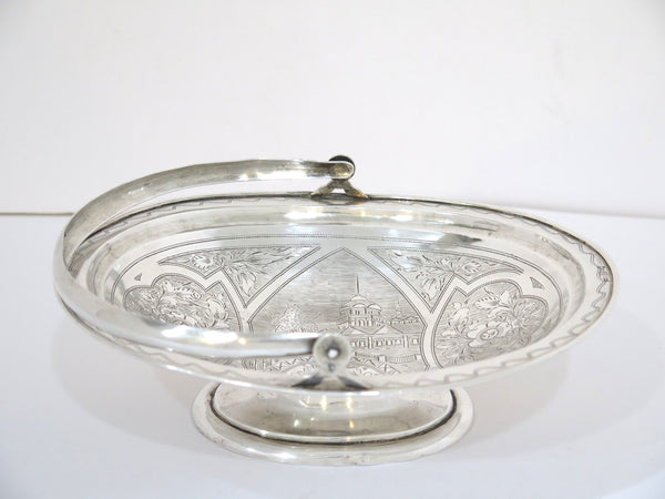 8 3/8 in - 84 Silver Antique Russian 1884 City View Floral Footed Oval Basket