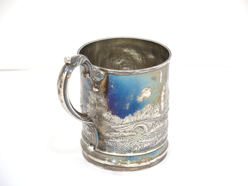 4.5 in - 84 Silver Antique Russian 1882 Village Scene Cup
