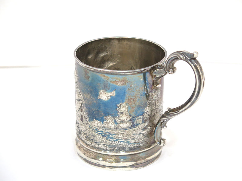 4.5 in - 84 Silver Antique Russian 1882 Village Scene Cup
