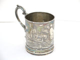 4.5 in - 84 Silver Antique Russian 1882 Village Scene Cup