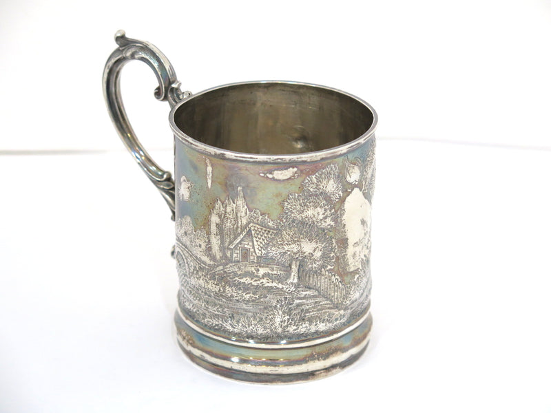 4.5 in - 84 Silver Antique Russian 1882 Village Scene Cup