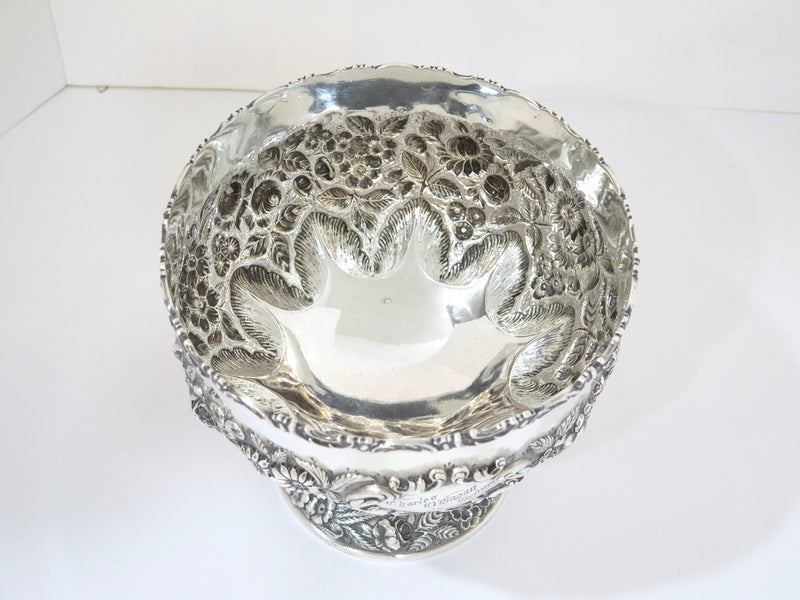 8.25 in - Sterling Silver Hennegen-Bates Co. Antique Floral Repousse Footed Bowl
