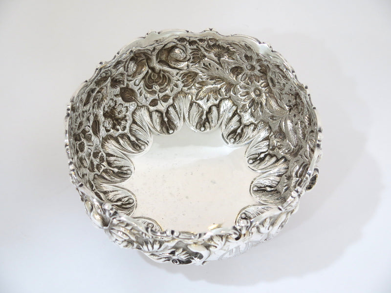 7.5 in - Sterling Silver Stieff Antique 1915 Floral Repousse Serving Bowl