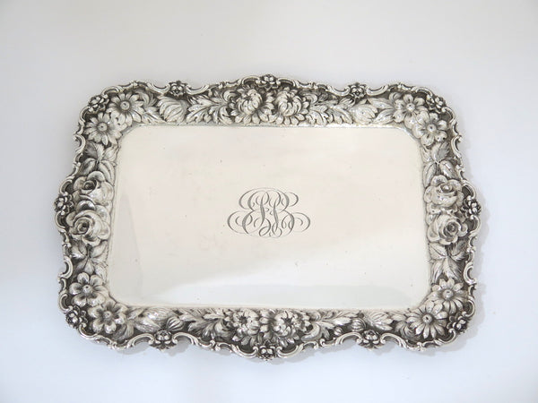 12 in - Sterling Silver Stieff Antique 1927 Floral Repousse Small Tray
