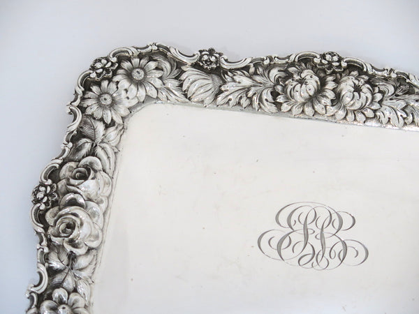 12 in - Sterling Silver Stieff Antique 1927 Floral Repousse Small Tray