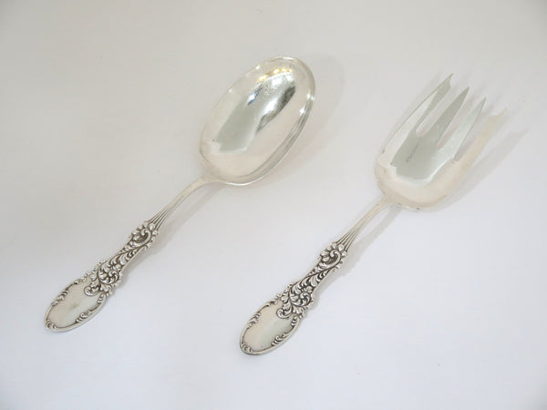 Sterling Silver Frank M Whiting Antique Foliate Pattern Serving Spoon & Fork Set