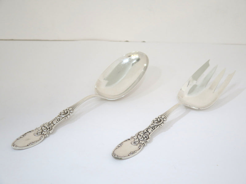 Sterling Silver Frank M Whiting Antique Foliate Pattern Serving Spoon & Fork Set