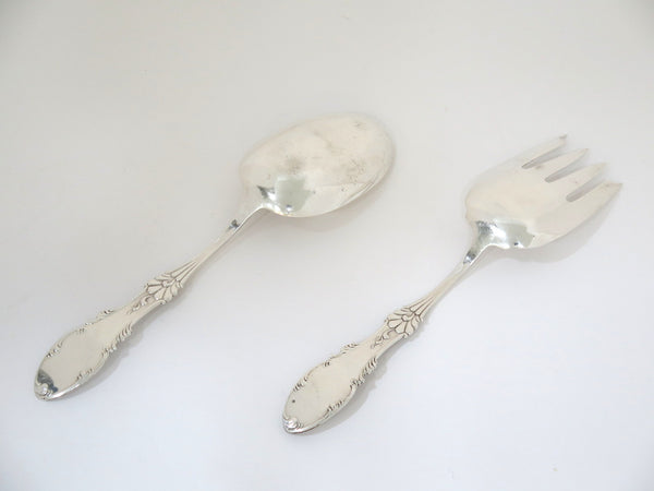 Sterling Silver Frank M Whiting Antique Foliate Pattern Serving Spoon & Fork Set