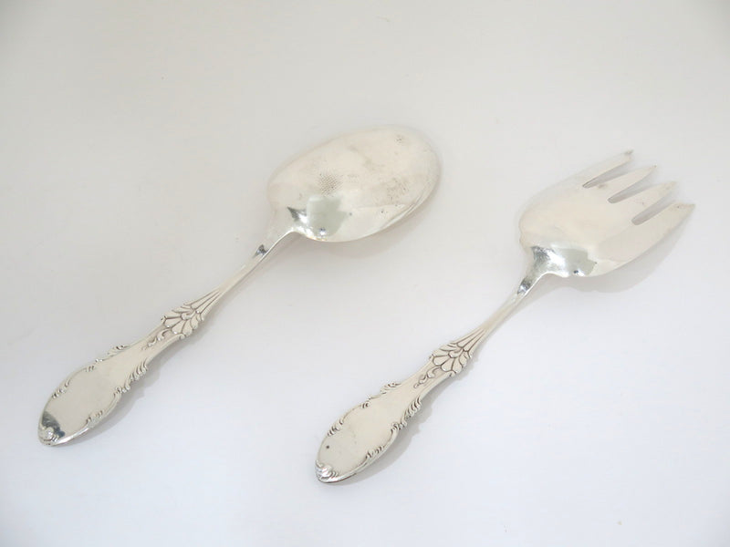 Sterling Silver Frank M Whiting Antique Foliate Pattern Serving Spoon & Fork Set