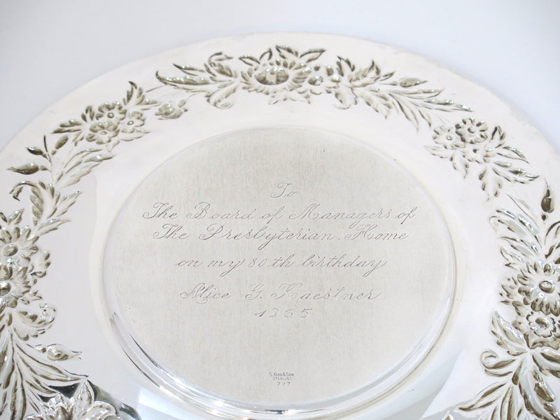 10 in - Sterling Silver S. Kirk & Son Vintage Floral Repousse Serving Plate