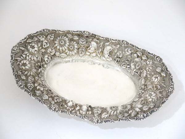 10 in - Sterling Silver Stieff Antique Floral Repousse Oval Serving Dish