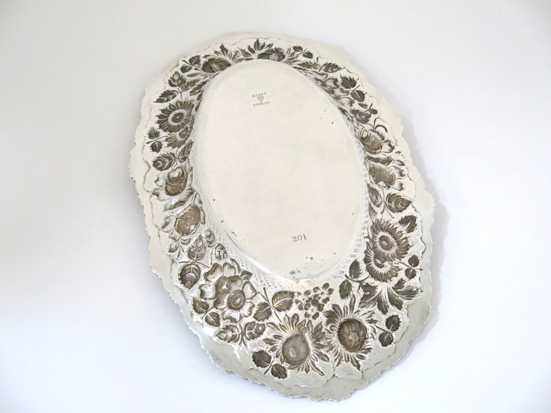 10 in - Sterling Silver Stieff Antique Floral Repousse Oval Serving Dish