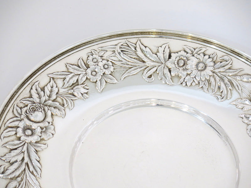 10 in - Sterling Silver S. Kirk & Son Vintage Floral Repousse Serving Plate