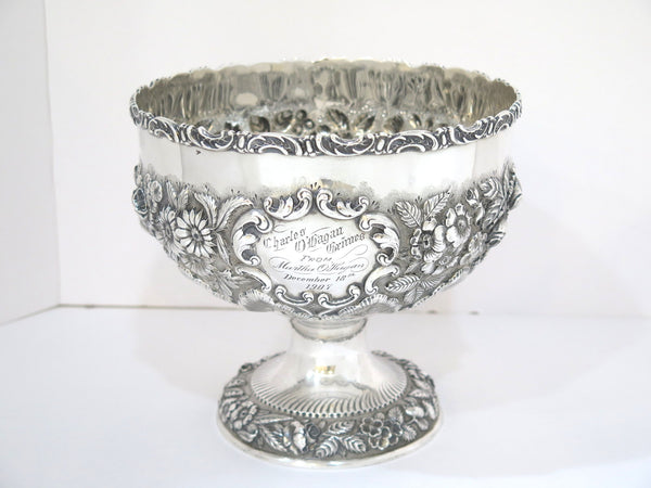 8.25 in - Sterling Silver Hennegen-Bates Co. Antique Floral Repousse Footed Bowl