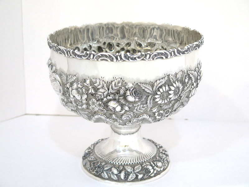 8.25 in - Sterling Silver Hennegen-Bates Co. Antique Floral Repousse Footed Bowl
