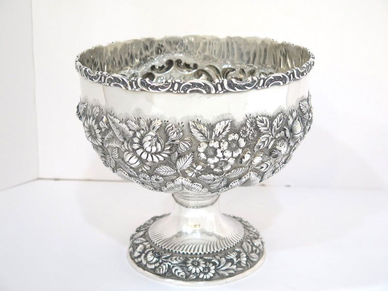 8.25 in - Sterling Silver Hennegen-Bates Co. Antique Floral Repousse Footed Bowl