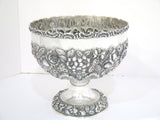 8.25 in - Sterling Silver Hennegen-Bates Co. Antique Floral Repousse Footed Bowl