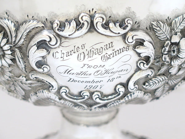 8.25 in - Sterling Silver Hennegen-Bates Co. Antique Floral Repousse Footed Bowl