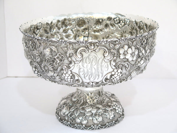 9.5 in Sterling Silver A. G. Schultz Antique Flowers Fruits Repousse Footed Bowl