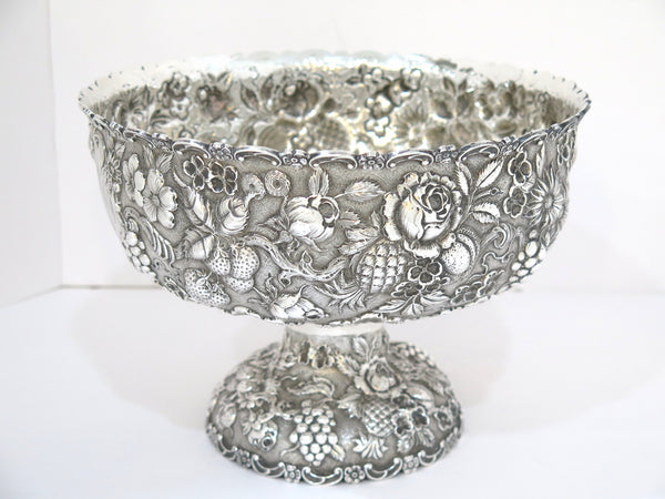 9.5 in Sterling Silver A. G. Schultz Antique Flowers Fruits Repousse Footed Bowl