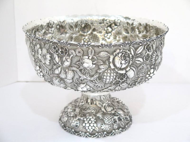 9.5 in Sterling Silver A. G. Schultz Antique Flowers Fruits Repousse Footed Bowl